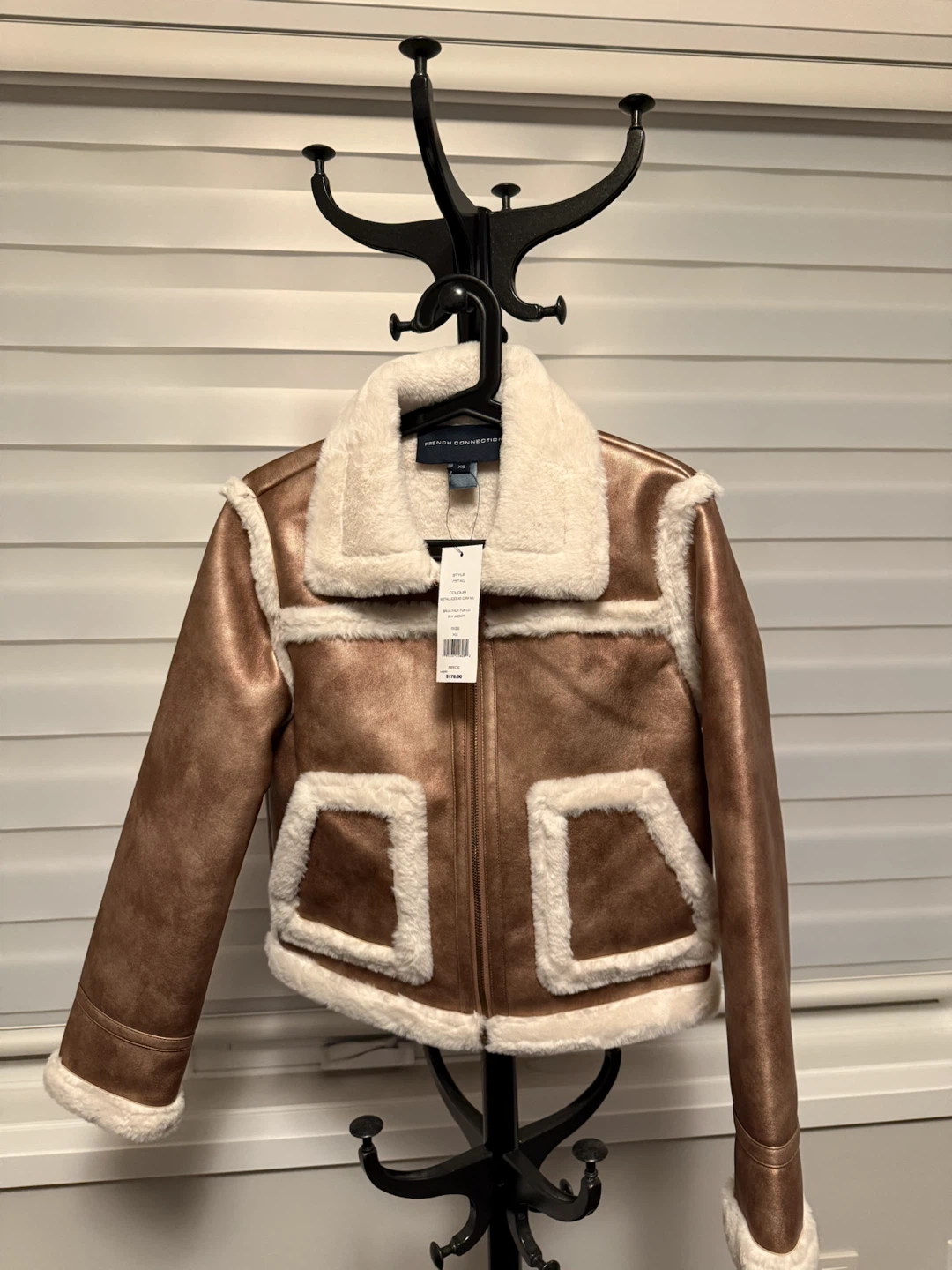 French Connection Metallic Faux Fur Jacket