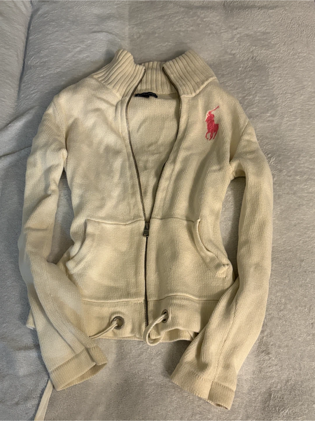 Ralph Lauren Cream Knit Zip-Up Hoodie