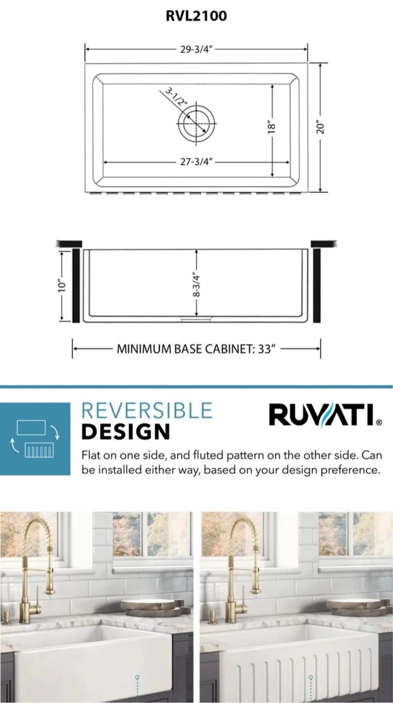 Ruvati RVL2100 Farmhouse Kitchen Sink - photo 3