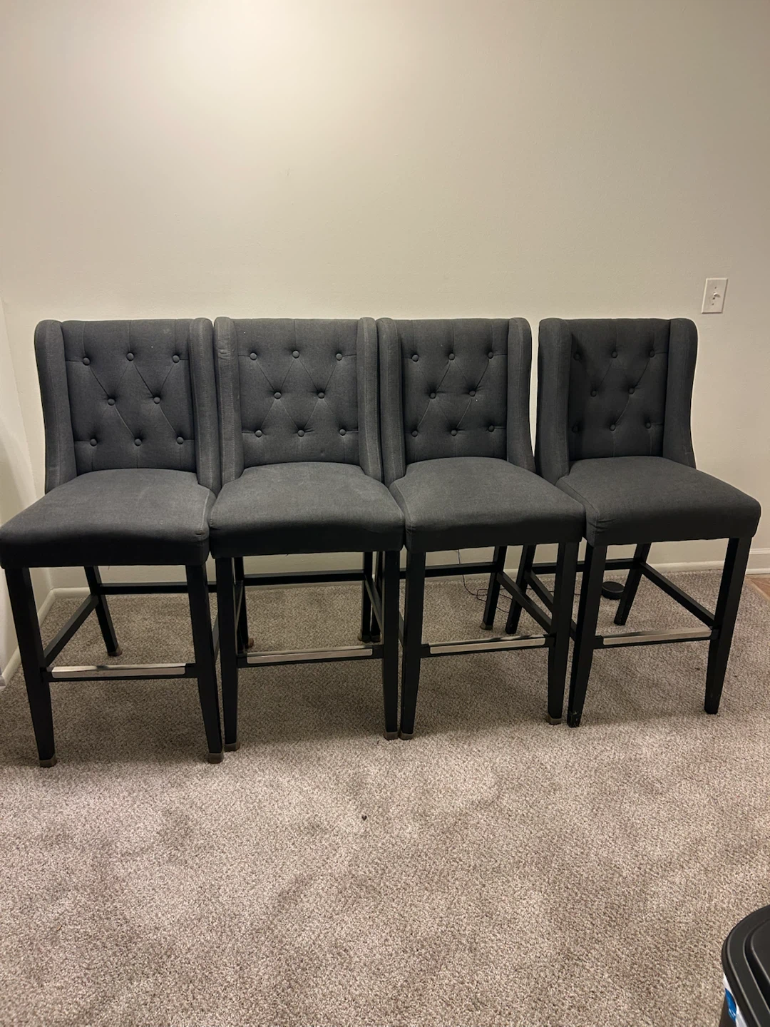 Set of 4 Charcoal Grey Upholstered Bar Stools