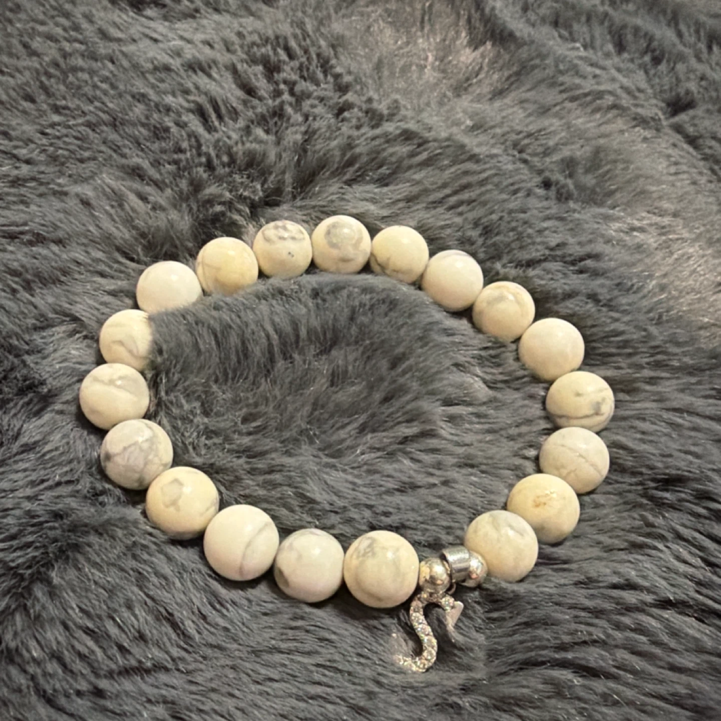 White Stone Bead Bracelet with Letter S Charm - photo 2