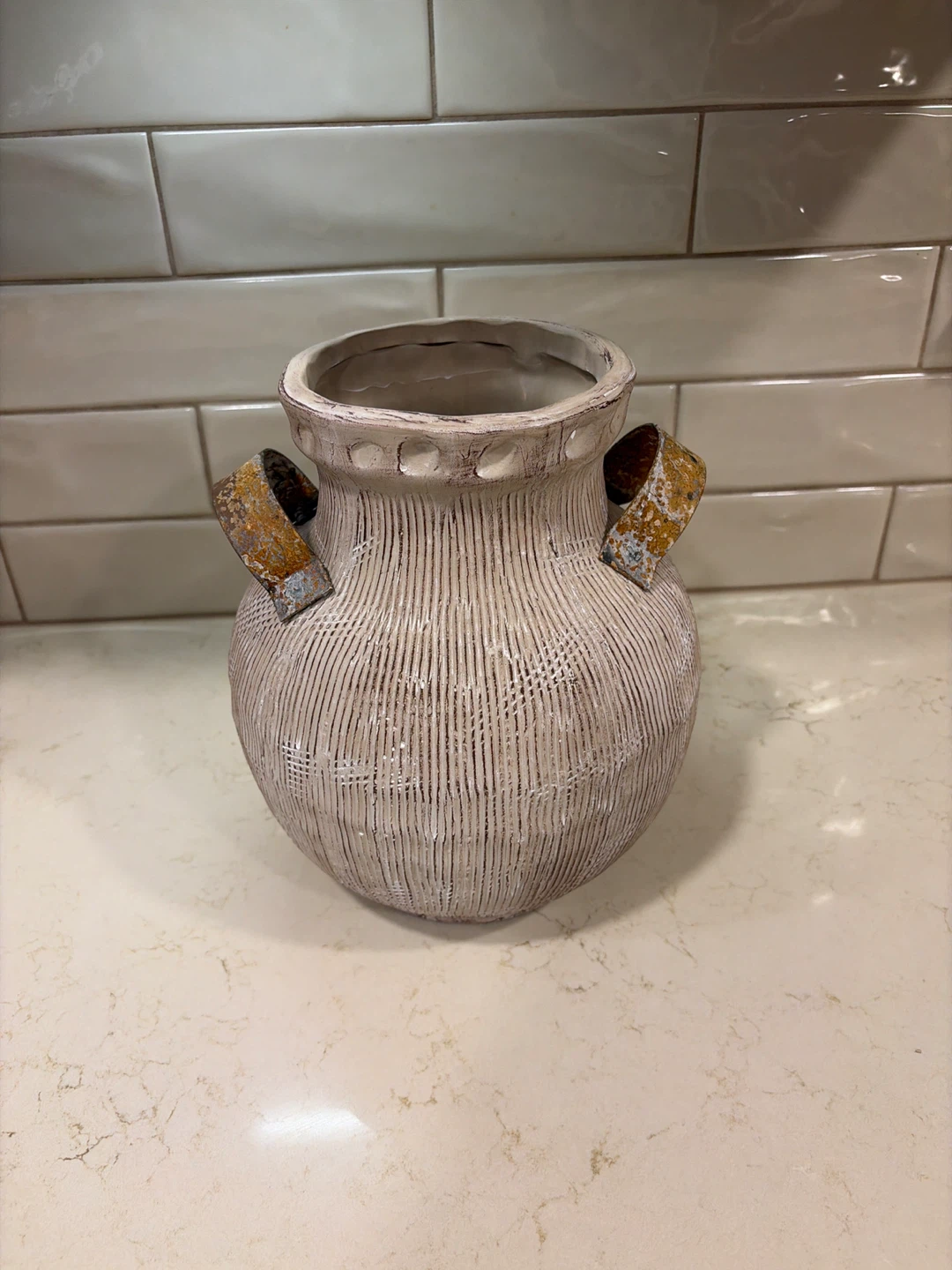 Rustic Textured Ceramic Vase with Handles