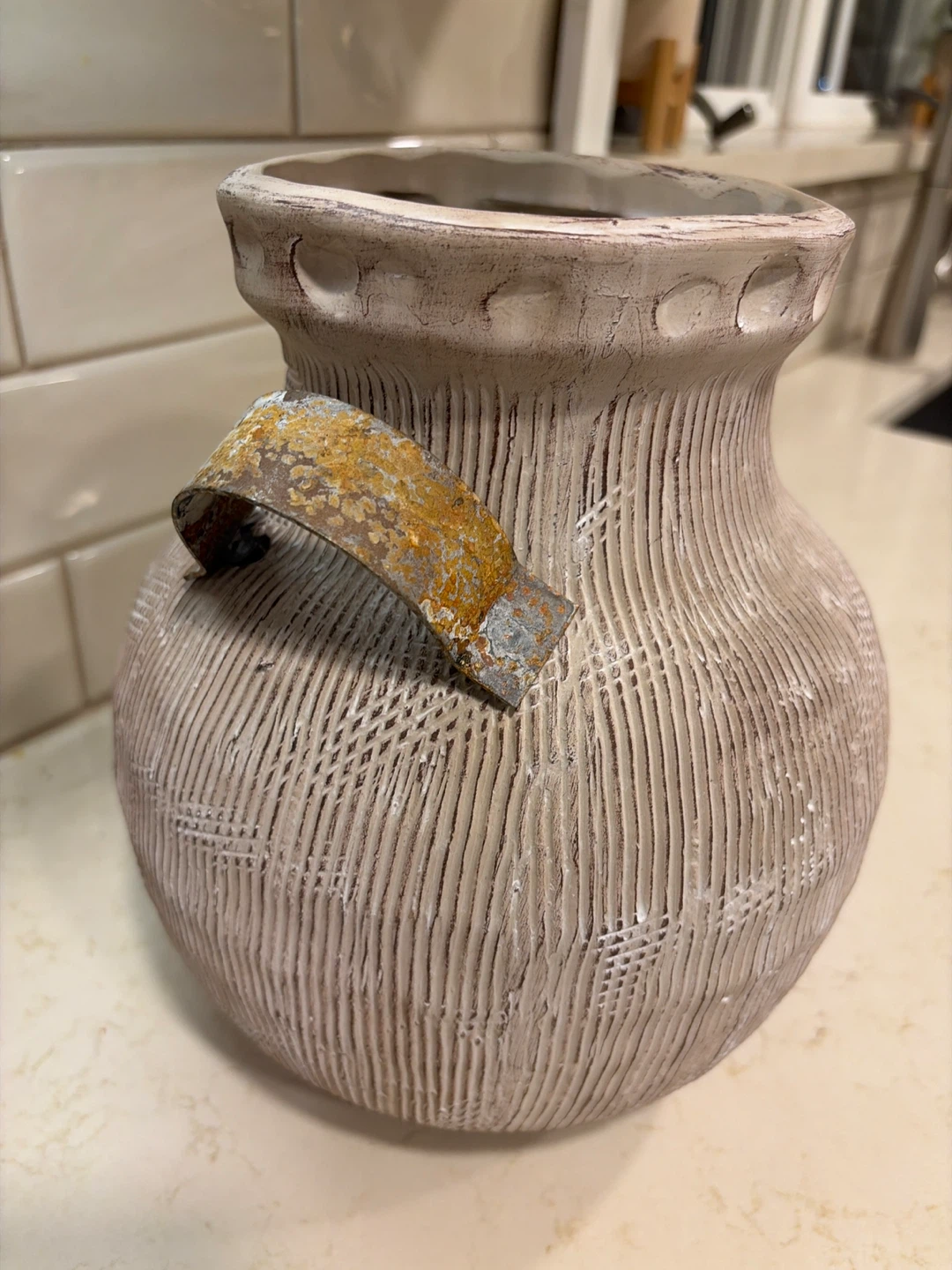 Rustic Textured Ceramic Vase with Handles - photo 2