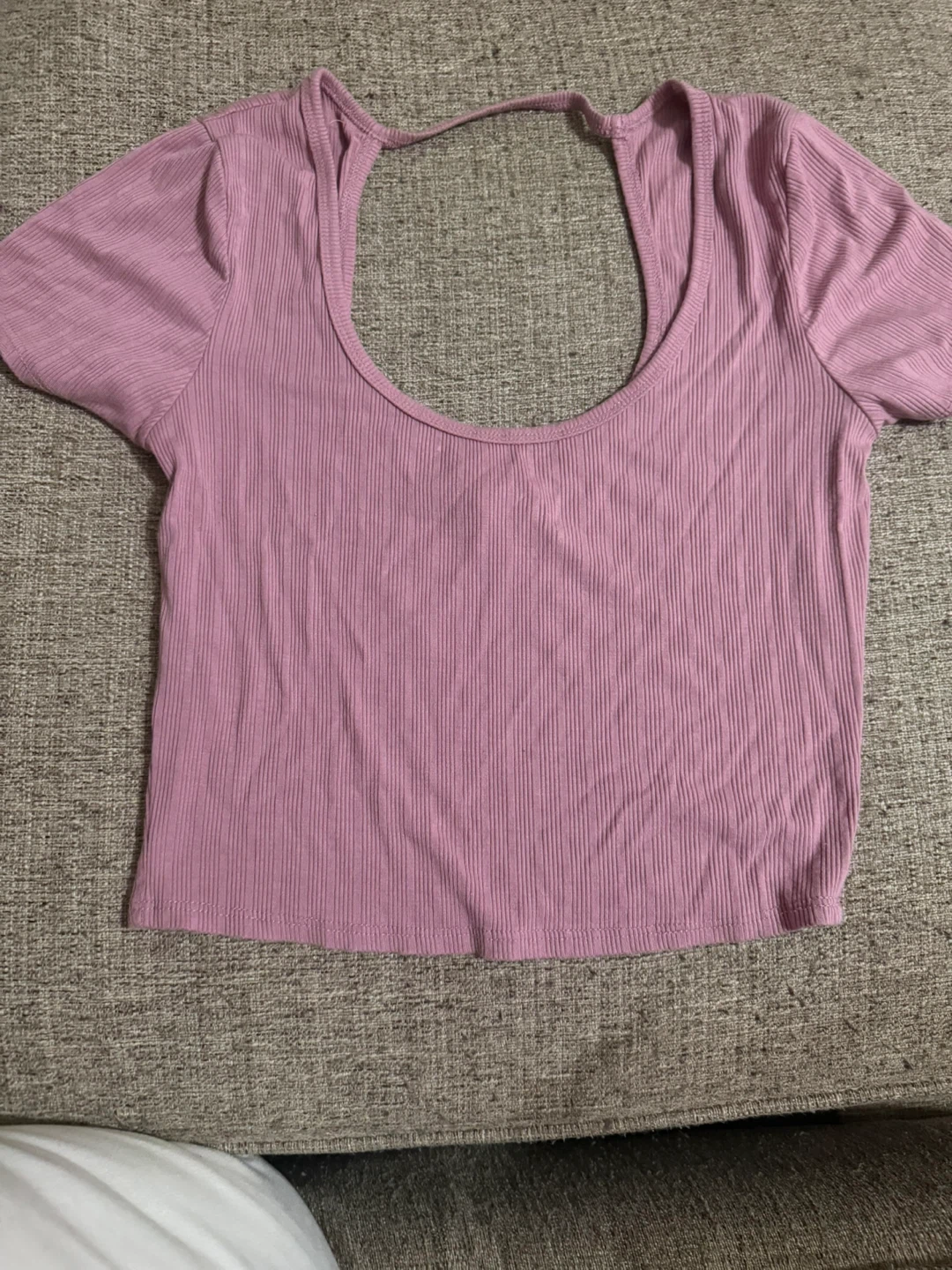 Pink Ribbed Short Sleeve Crop Top