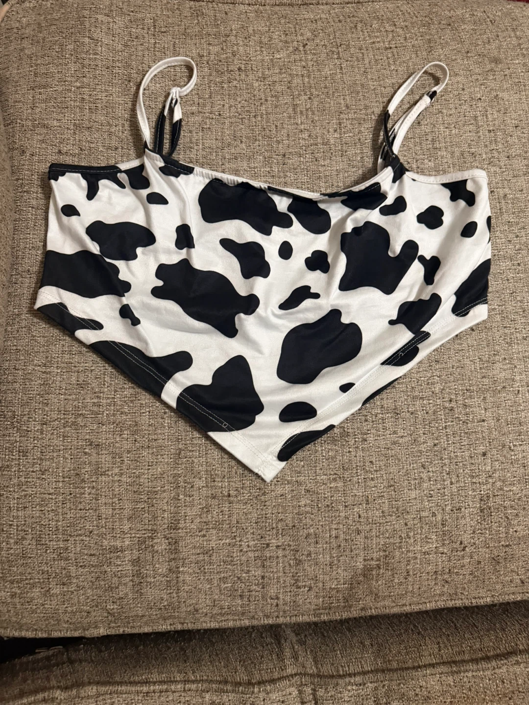 Cow print handkerchief tank top