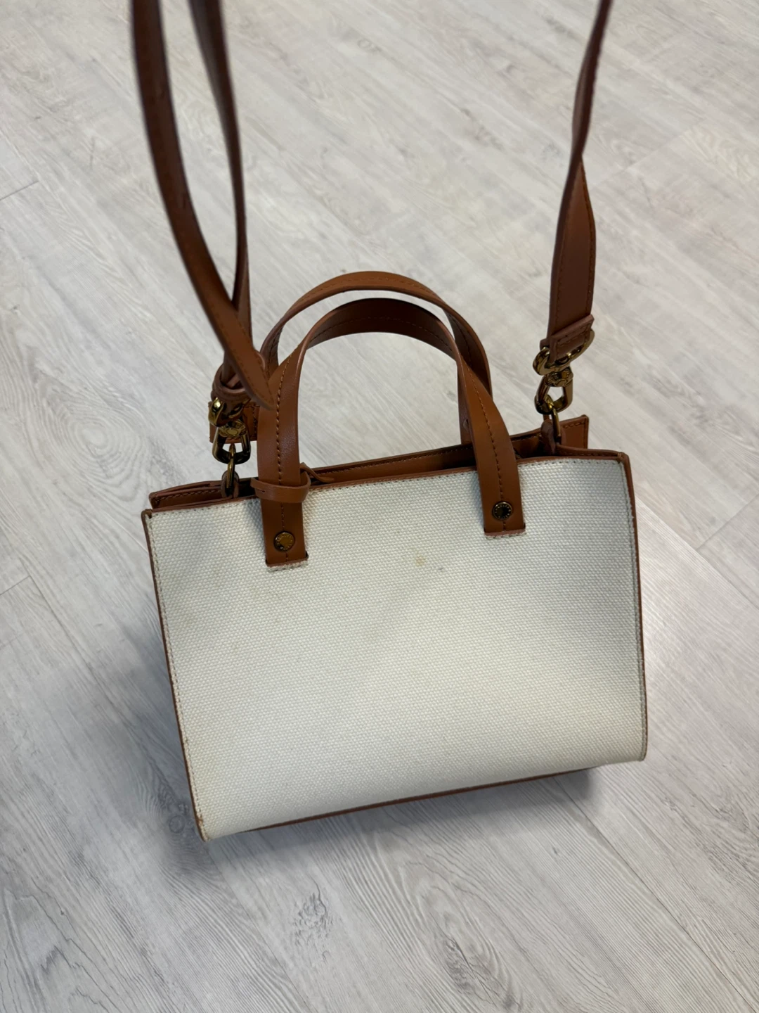 Two-Tone Canvas and Brown Leather Bag