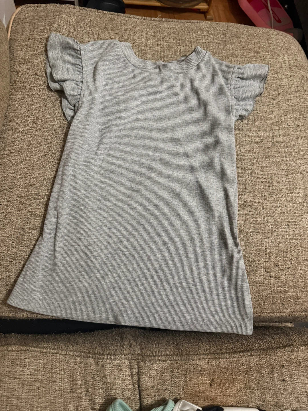 Gray Ribbed Ruffle Sleeve Top