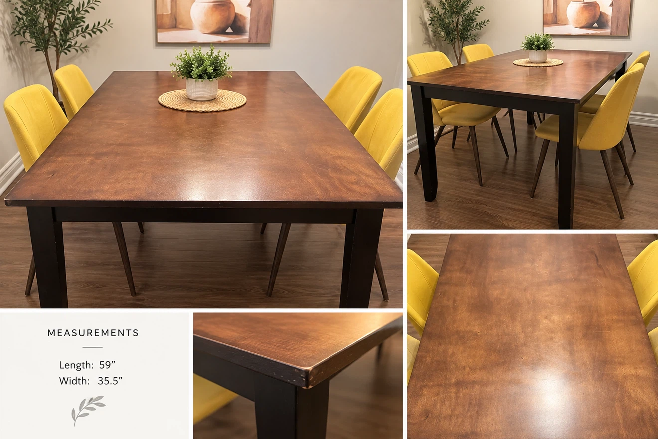 Large Dark Brown Dining Table and Chairs