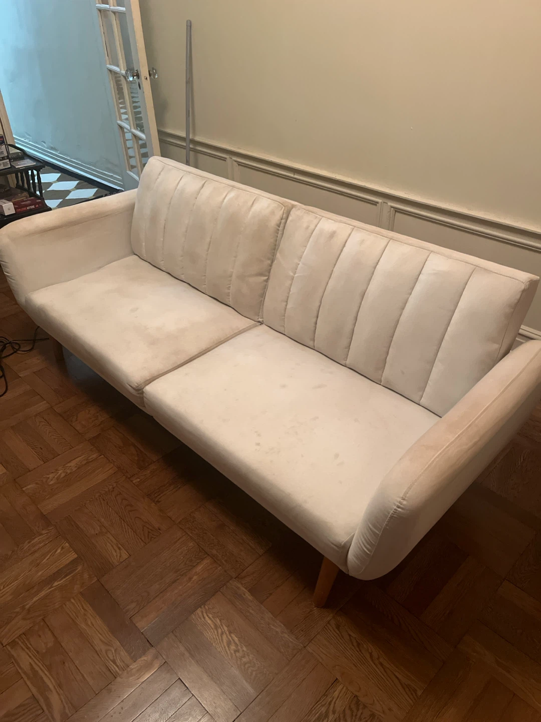 Convertible White Velvet Sofa Bed