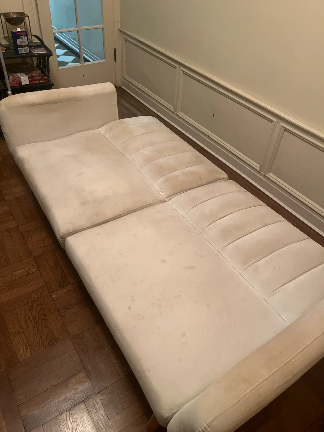Convertible White Velvet Sofa Bed - photo 2