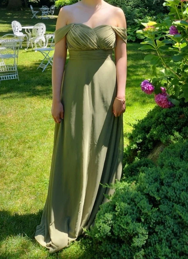Olive Green Off-Shoulder Chiffon Maxi Dress