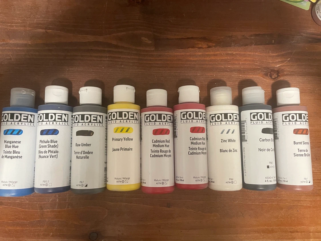 Set of 9 Golden Fluid Acrylic Paints