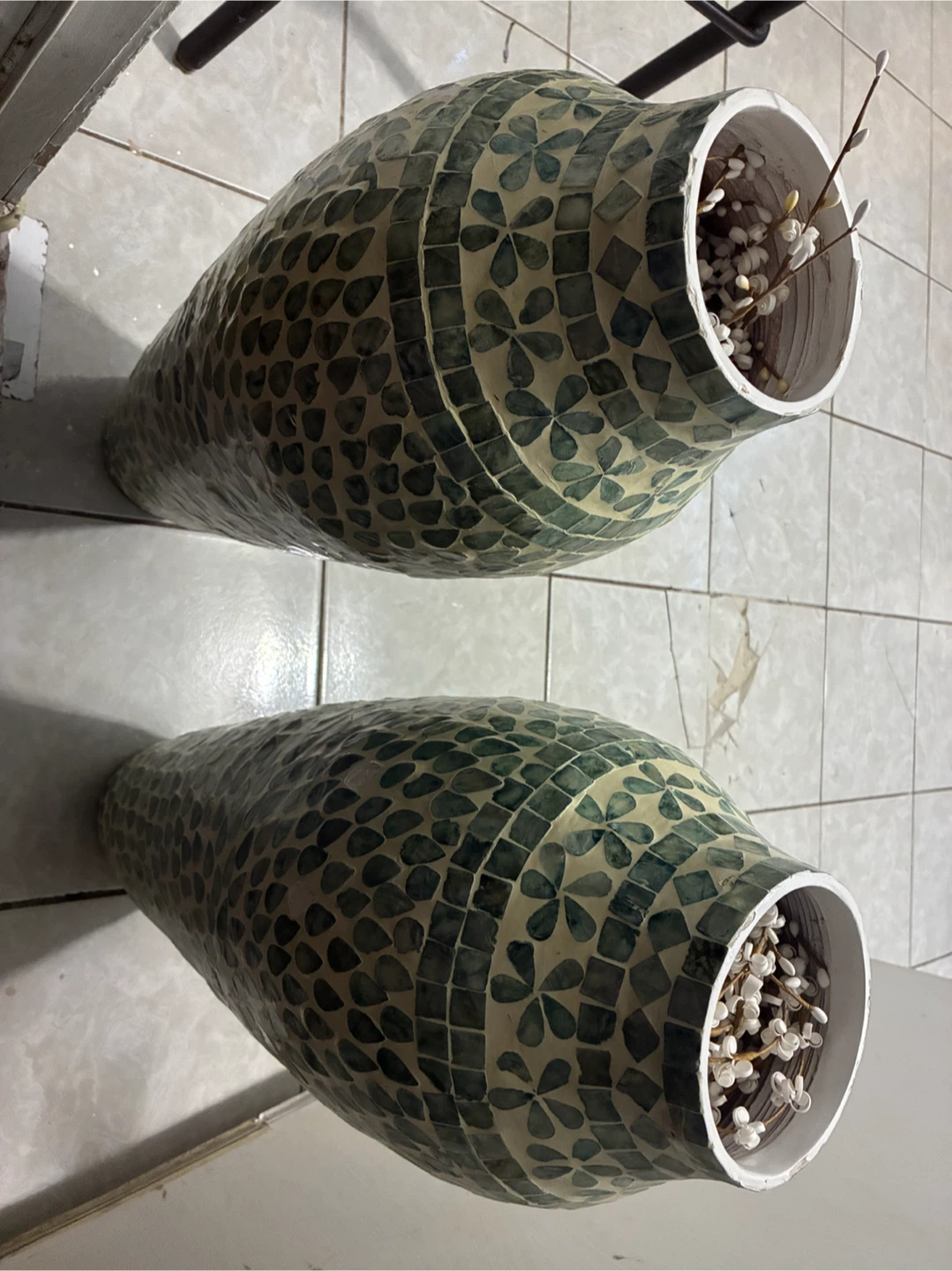 Set of Two Mosaic Floor Vases