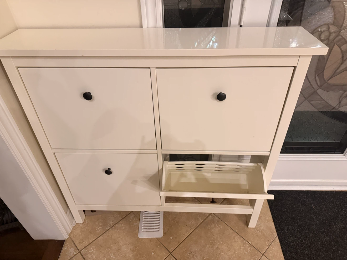 Narrow Shoe cabinet with 4 compartments, White - photo 2