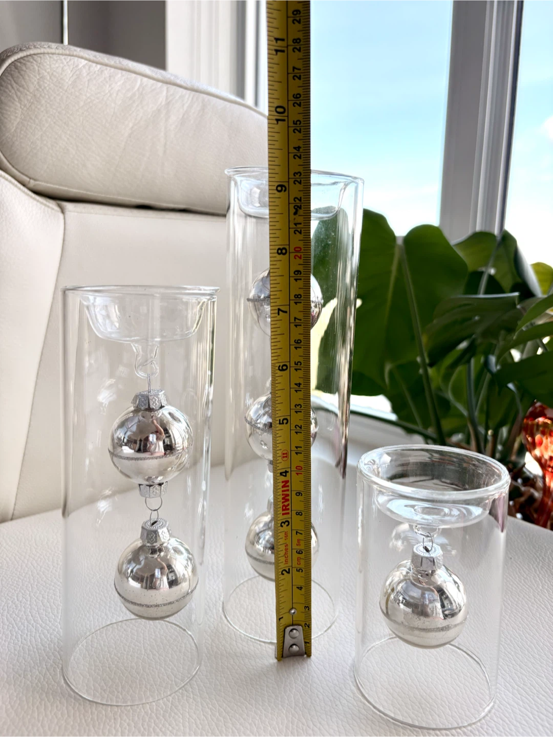 Set of 3 Clear Glass Candle Holders with Silver Ornaments - photo 5