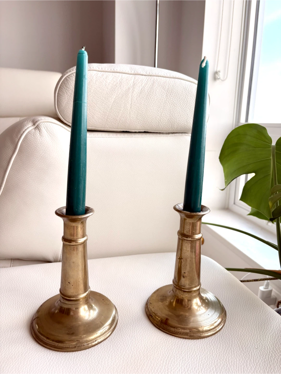 Set of Two Vintage Brass Candle Holders