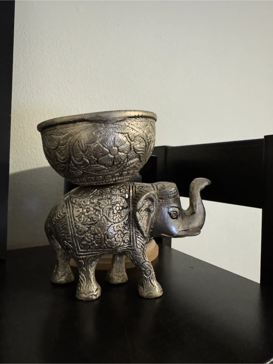 Two Vintage Silver-Tone Elephant Bowl Figurines