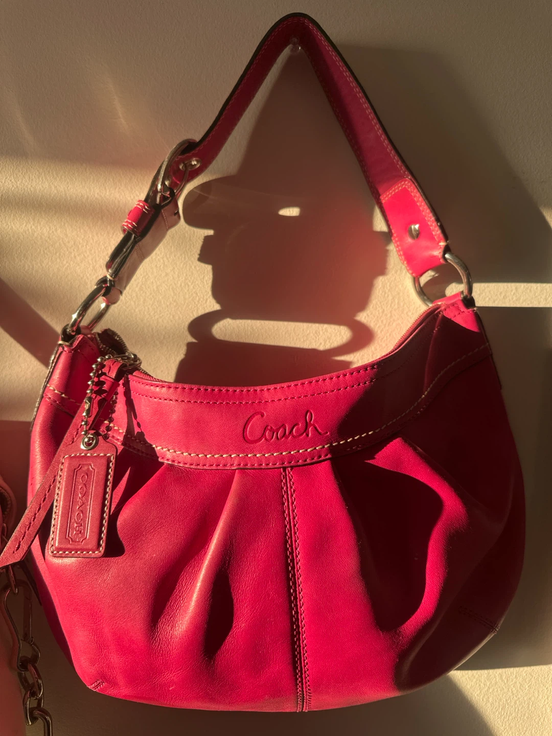 Hot Pink Coach Leather Hobo Bag