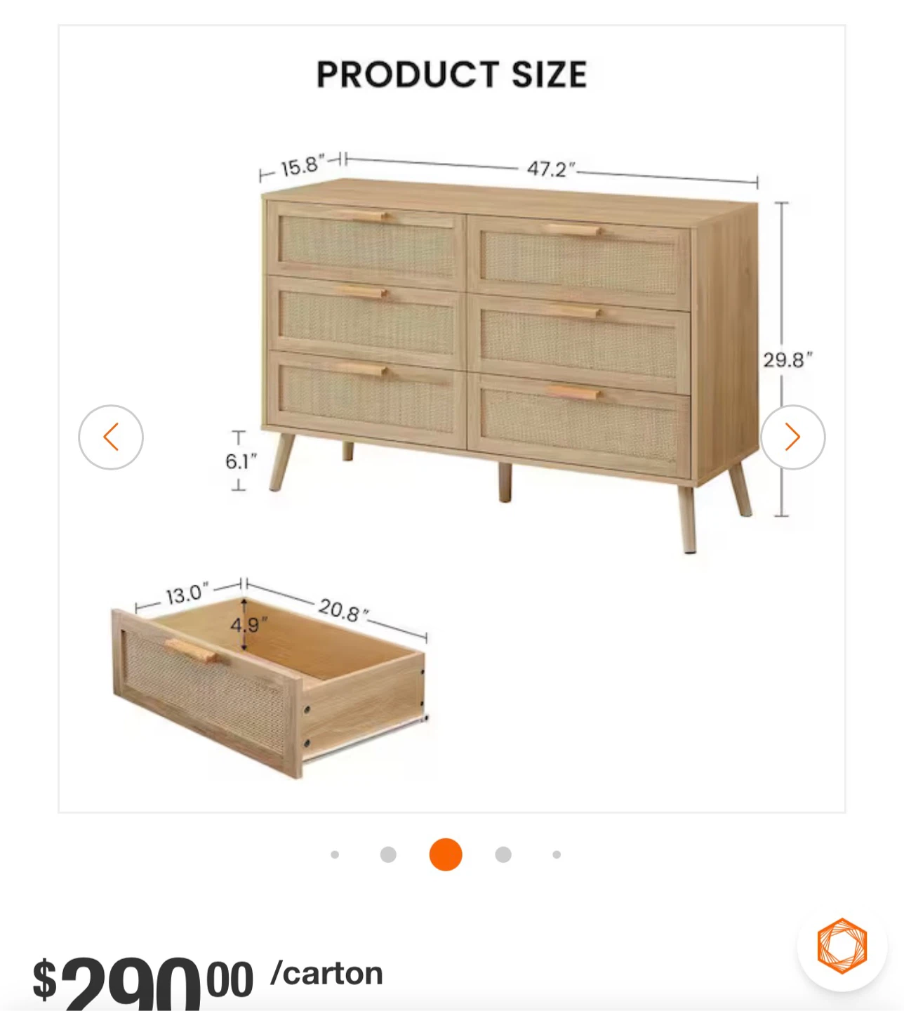 6-Drawer Rattan Dresser