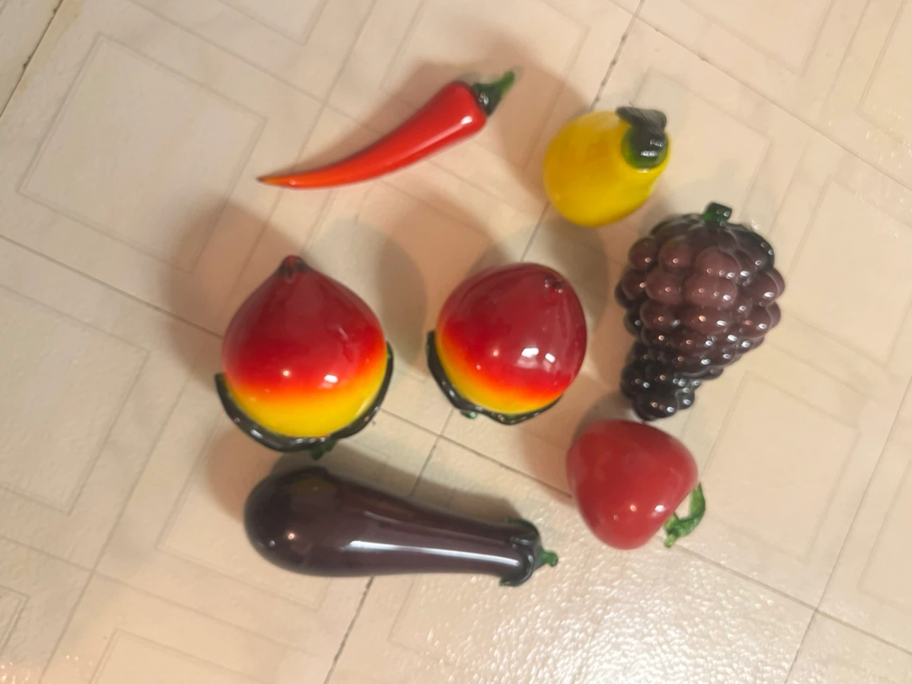 Set of 6 Decorative Glass Fruit and Vegetables