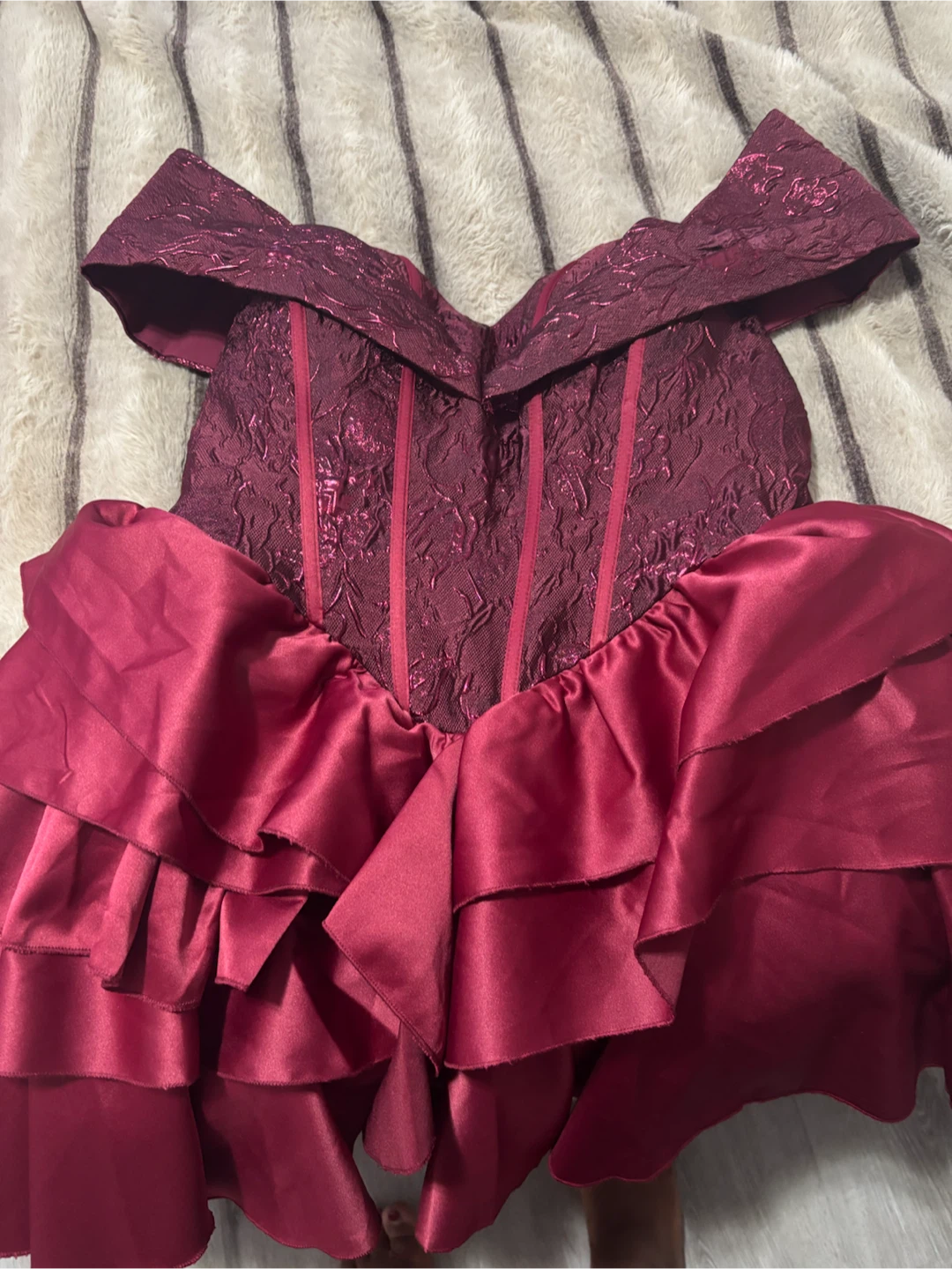 Burgundy off-shoulder corset dress