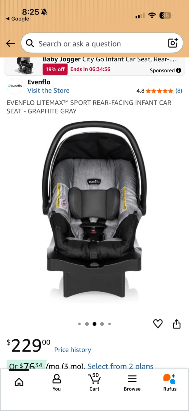 New Evenflo LiteMax Sport Rear-Facing Infant Car Seat
