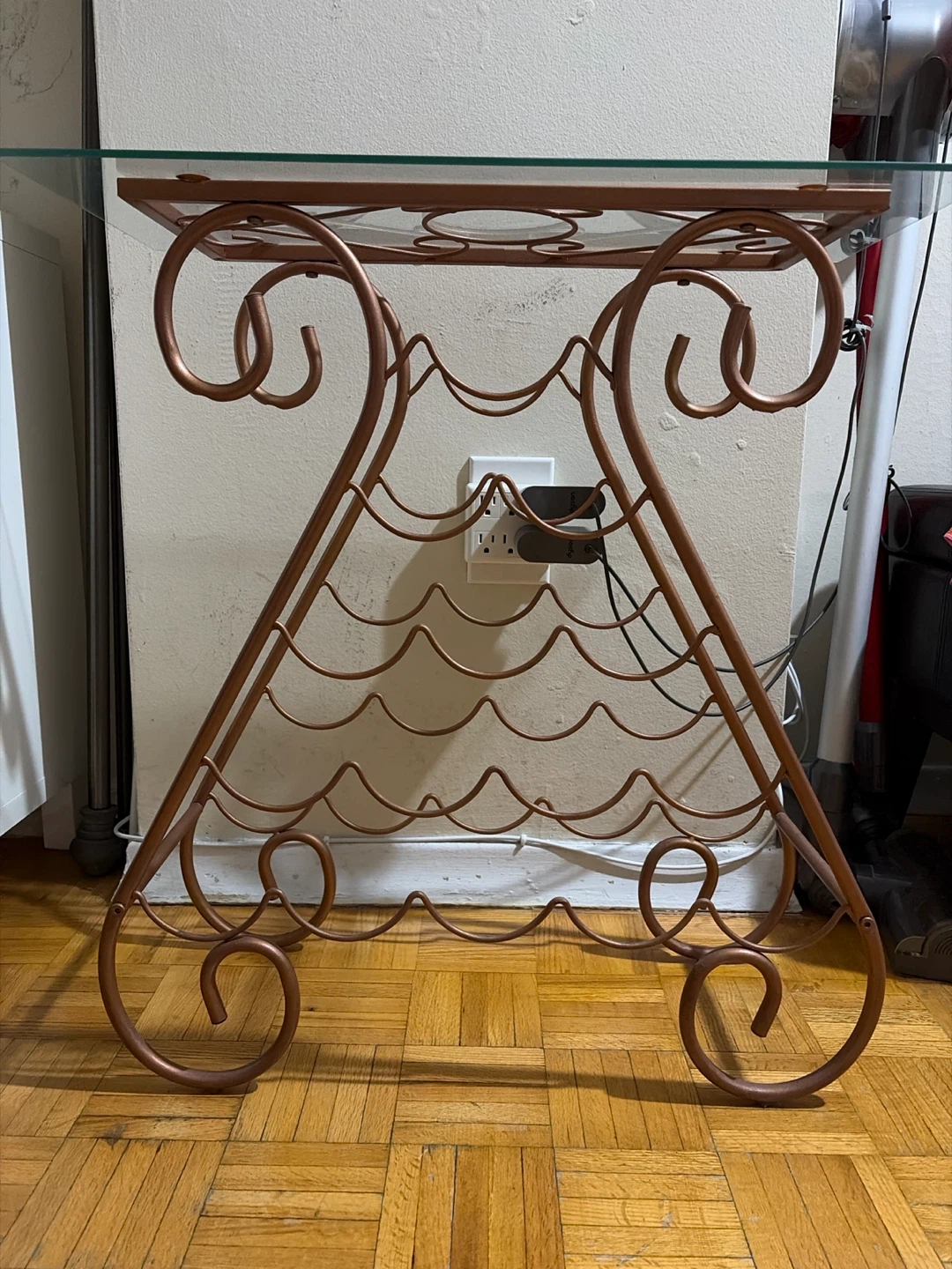 Metal and Glass Wine Rack Side Table