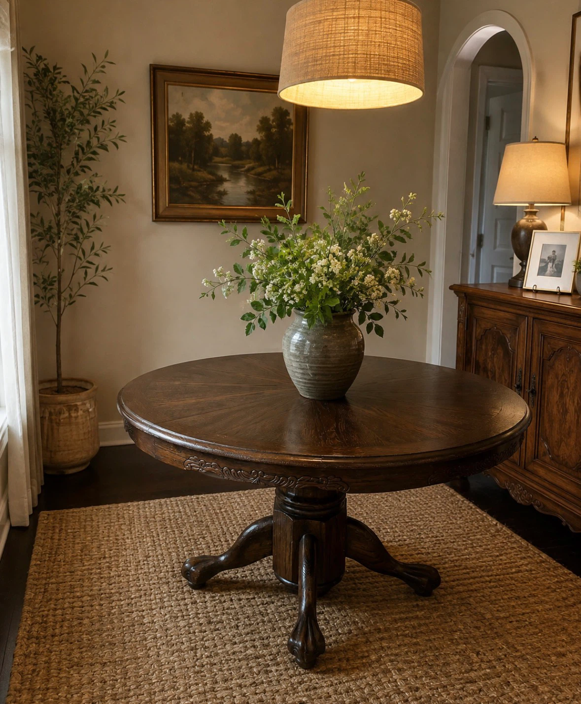 Round Oak Pedestal Dining Table