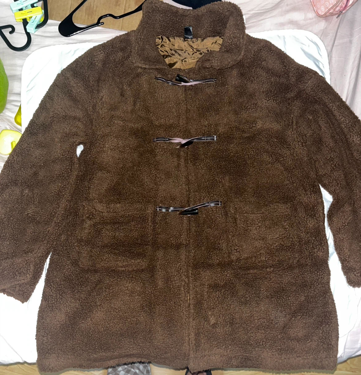 Dazy Brown Faux Sherpa Duffle Coat