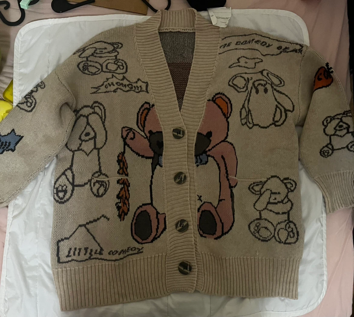 Little Comedy Bear Knit Cardigan