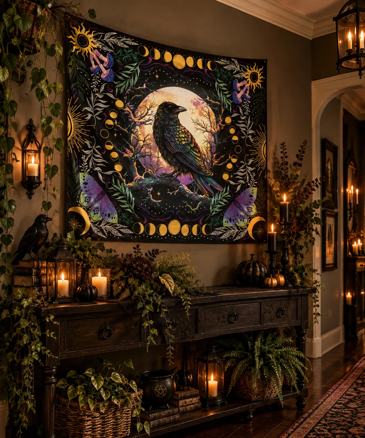Raven and Moon Wall Tapestry