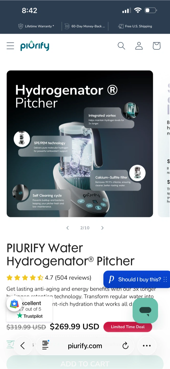 Piurify Water Hydrogenator Pitcher - photo 2