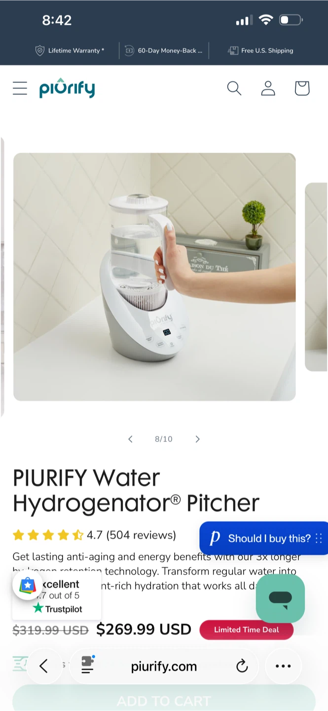 Piurify Water Hydrogenator Pitcher - photo 3