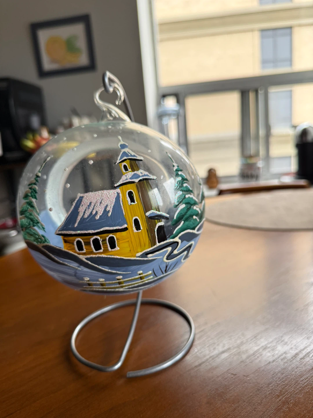 Hand Painted Glass Ornament with Metal Stand