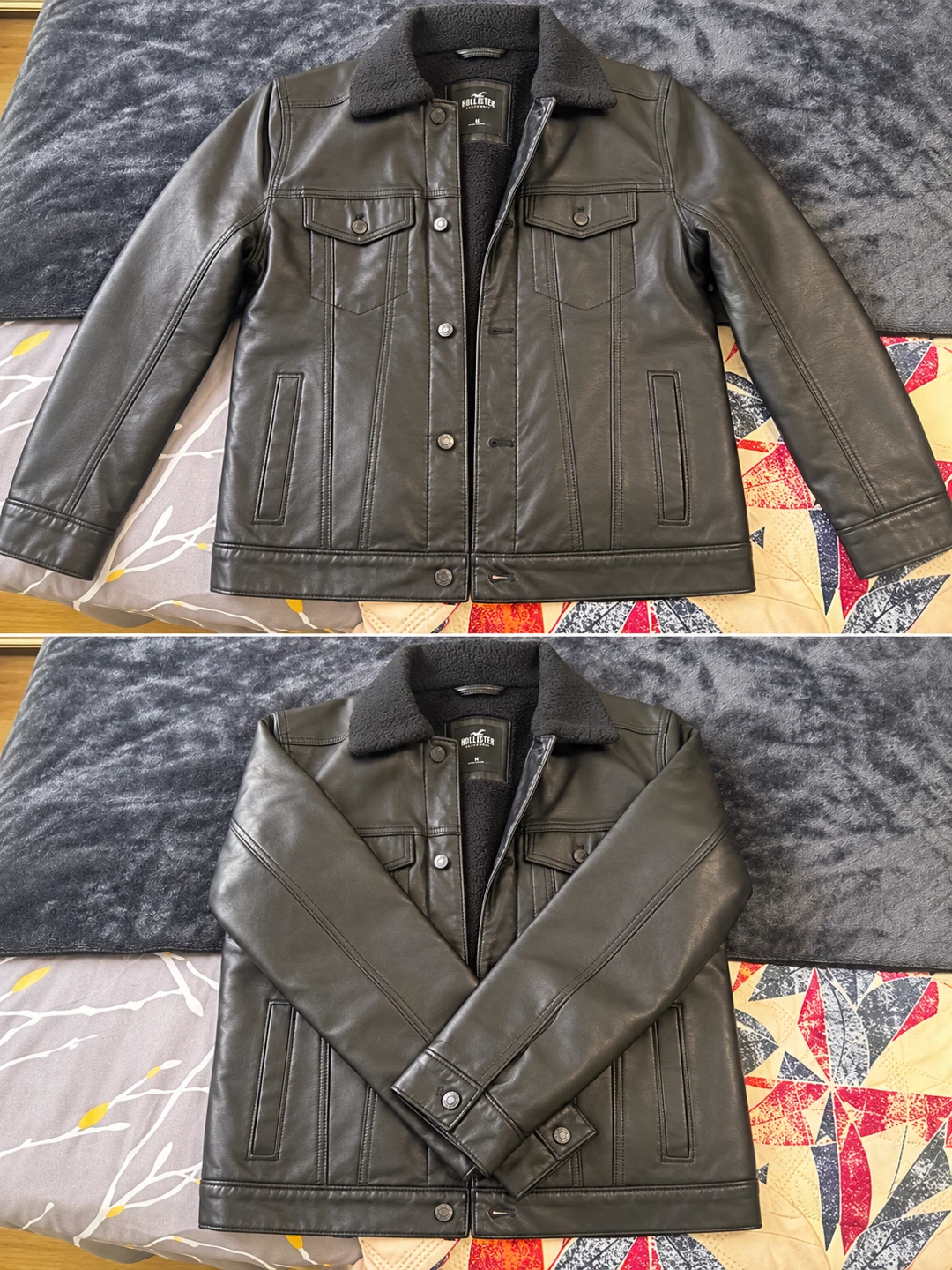Hollister Sherpa-Lined Faux Leather Trucker Jacket