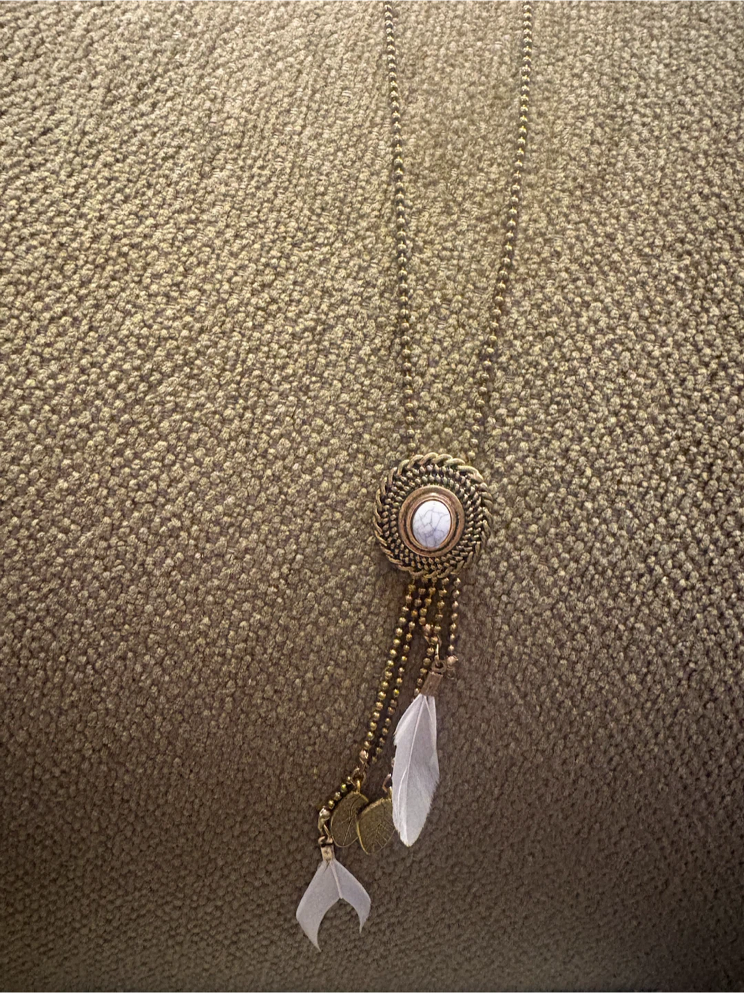 Boho Style Bolo Necklace with White Feather Accents