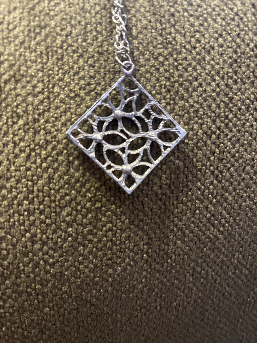 Silver-tone necklace with floral square pendant - photo 2