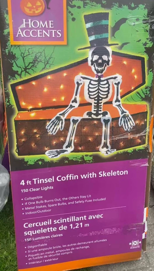 Home Accents 4ft Tinsel Coffin with Skeleton - photo 3