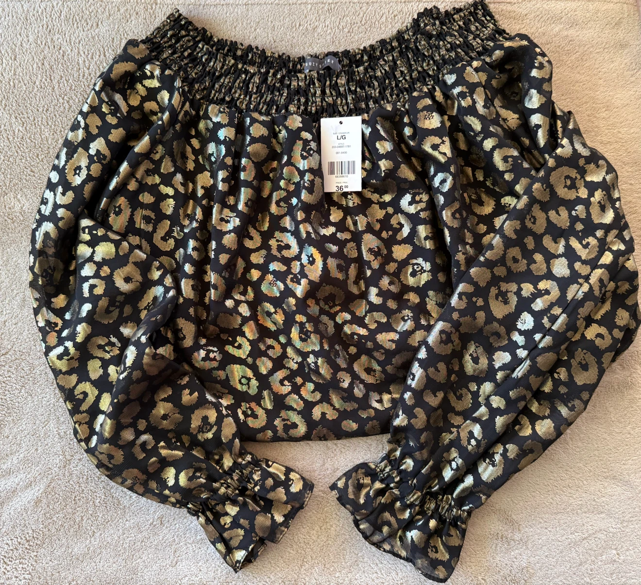 Suzy Shier Gold Leopard Print Off-Shoulder Top - photo 2