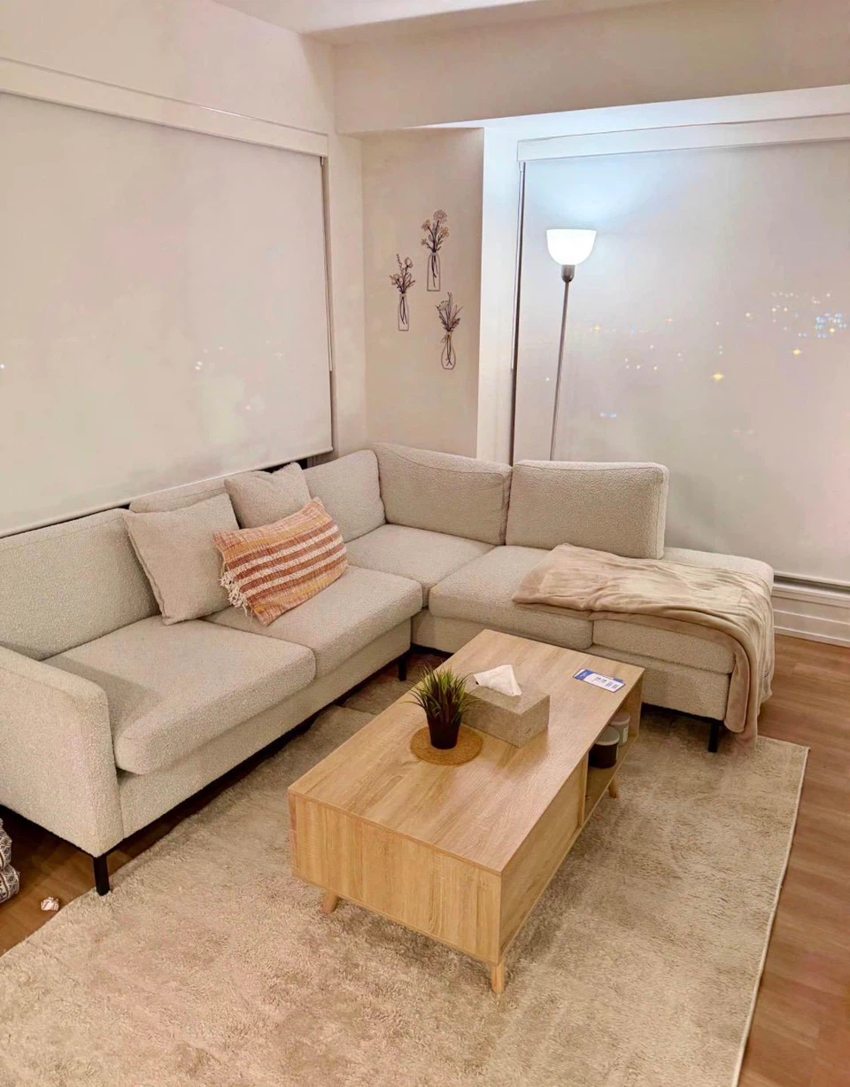 Cream Bouclé L-Shaped Sectional Sofa