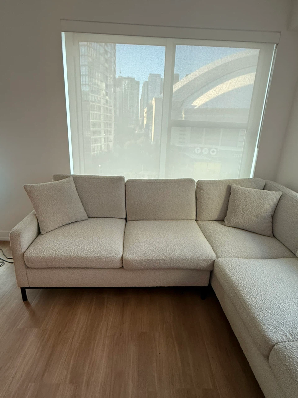 Cream Bouclé L-Shaped Sectional Sofa - photo 2