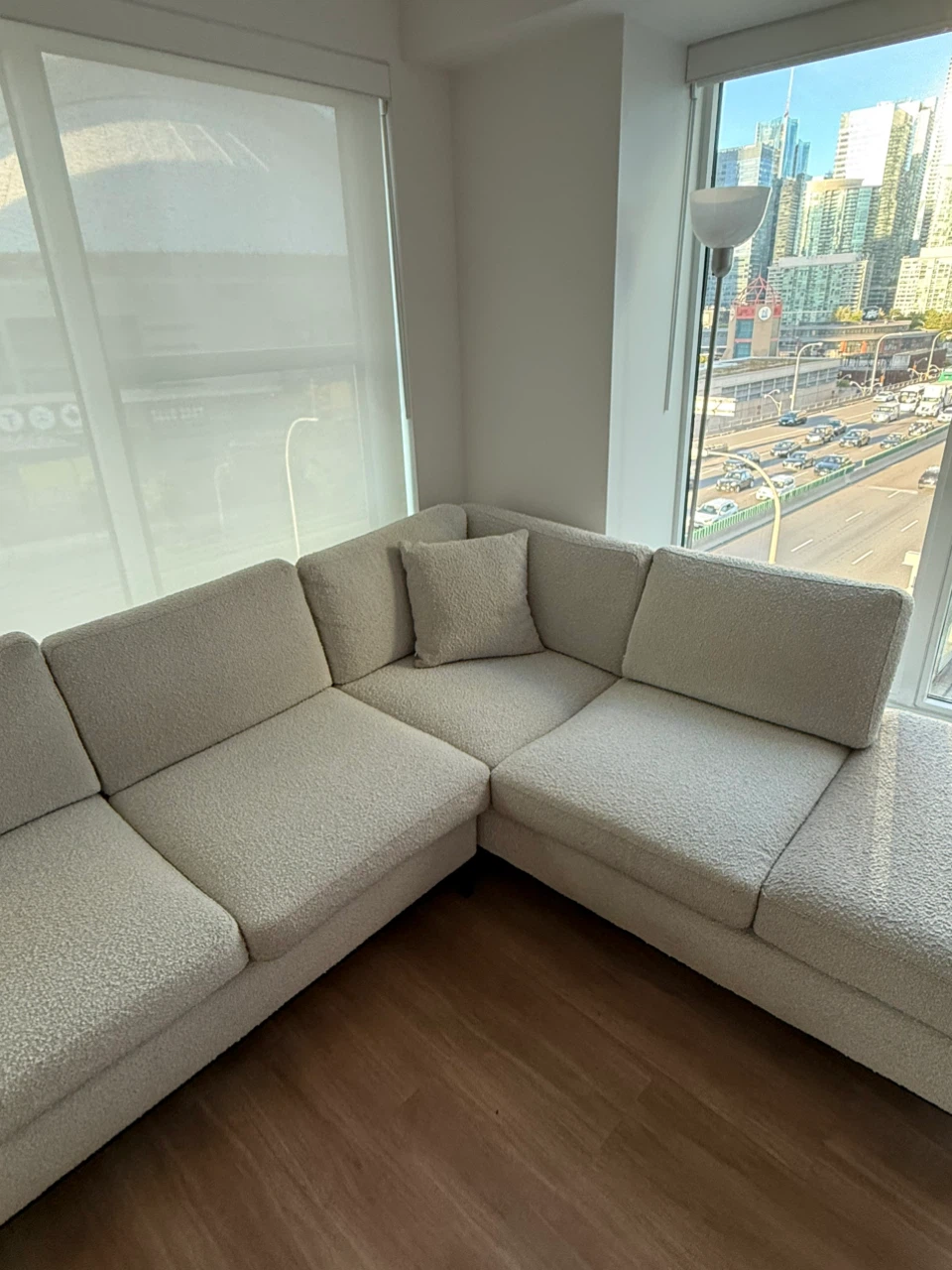 Cream Bouclé L-Shaped Sectional Sofa - photo 3