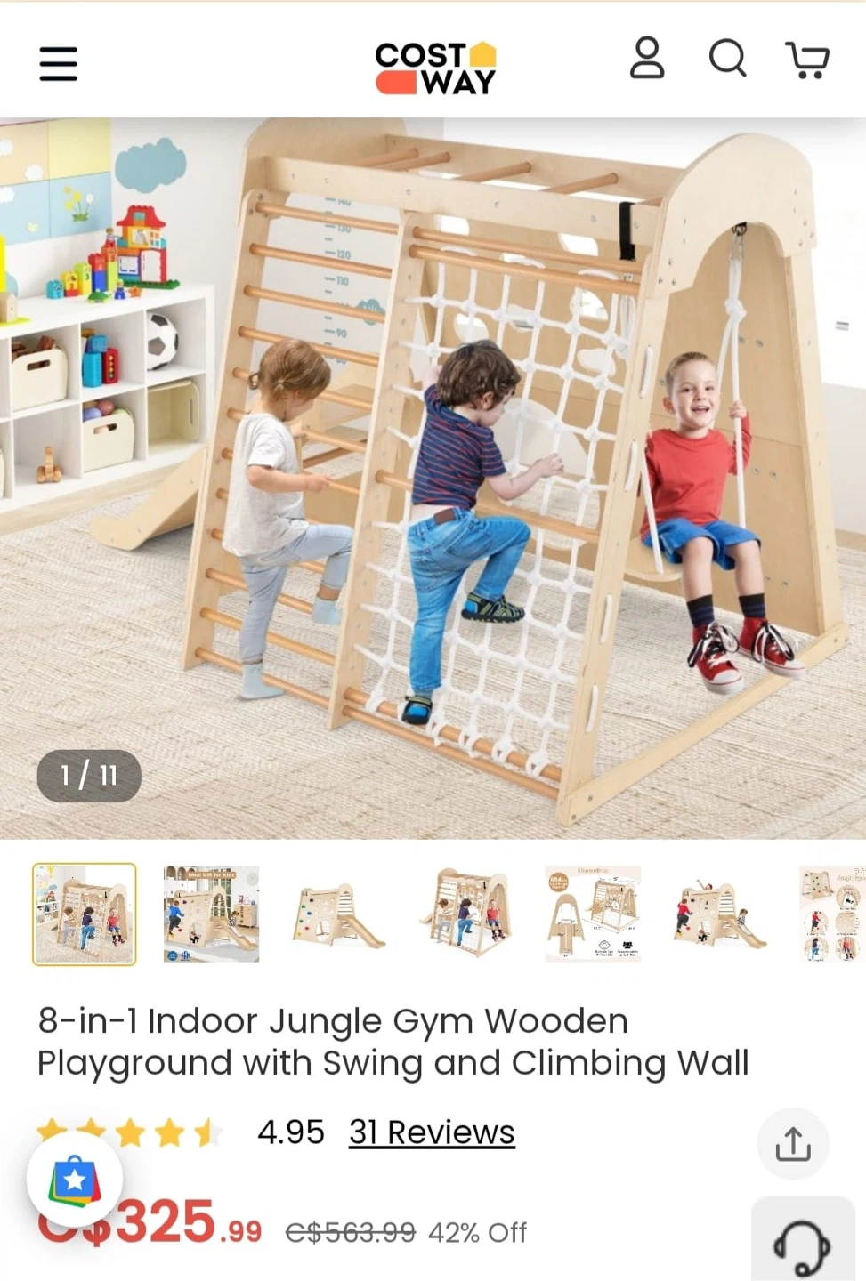 8-in-1 Indoor Wooden Jungle Gym - photo 3