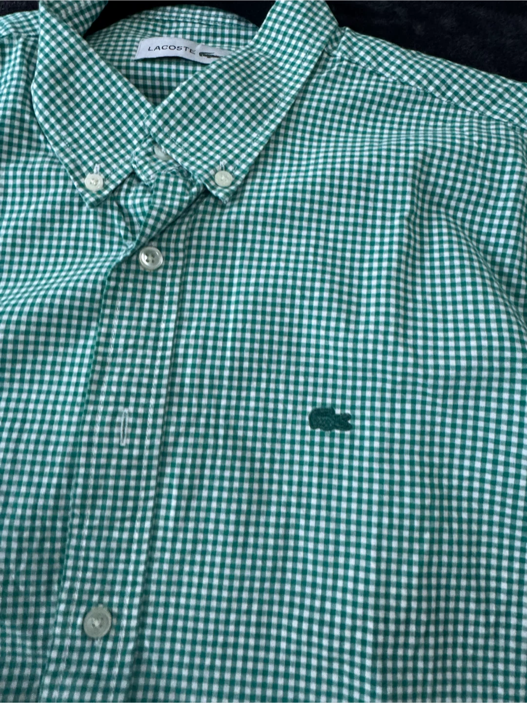 Lacoste Green Gingham Button-Down Shirt - photo 3