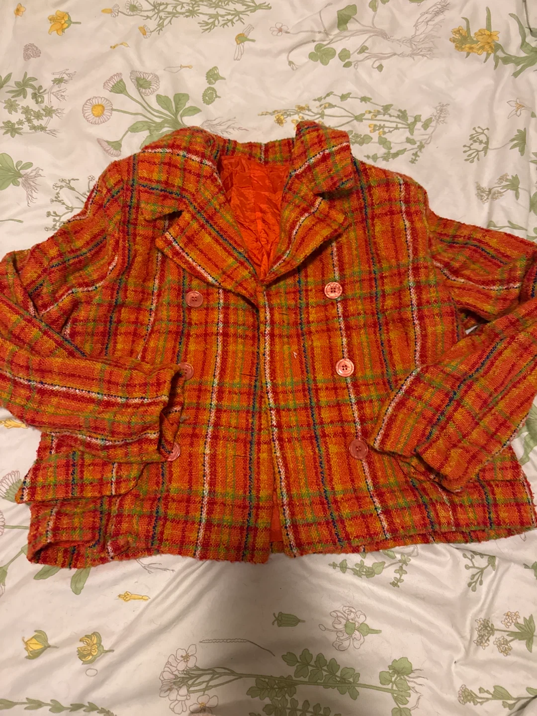 Vintage Orange Plaid Double-Breasted Jacket