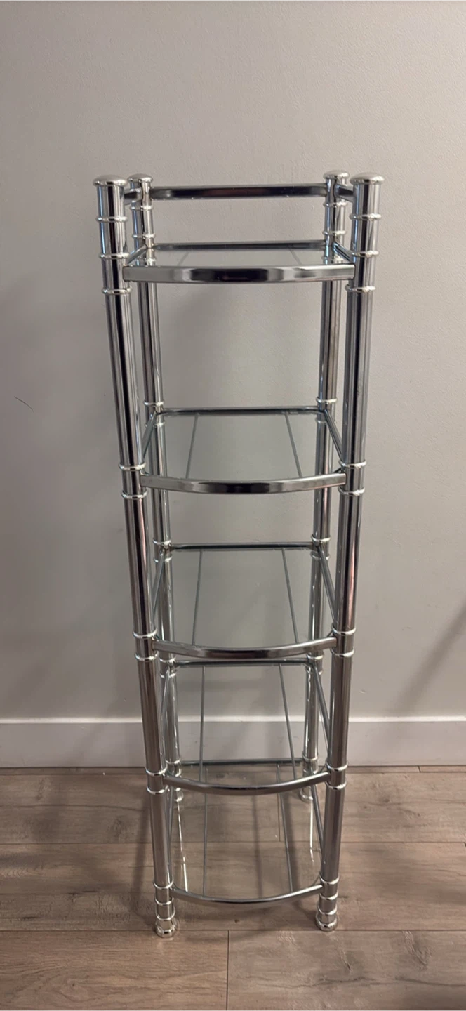 Five Tier Chrome and Glass Shelving Unit