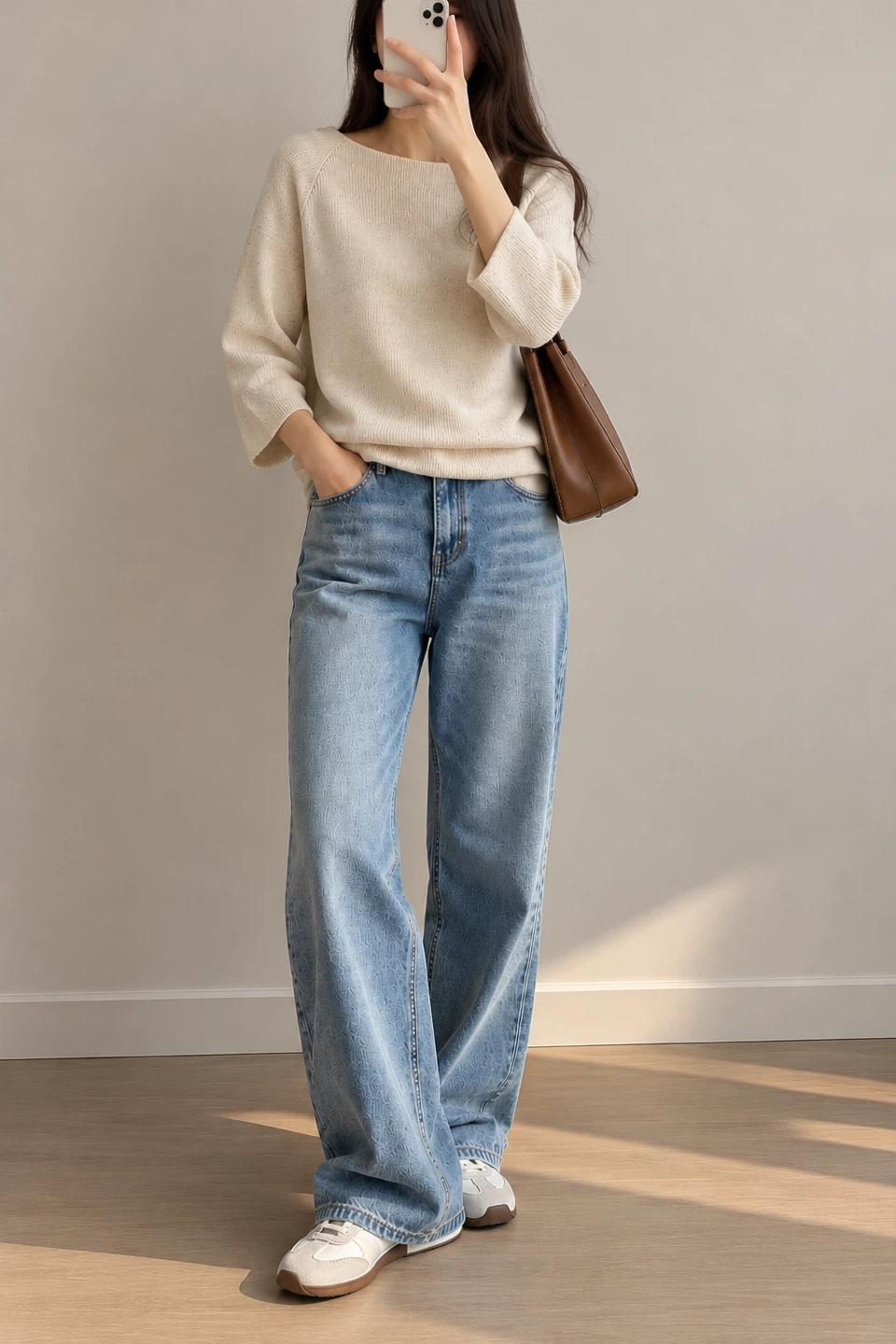 Beige ribbed knit sweater - photo 2