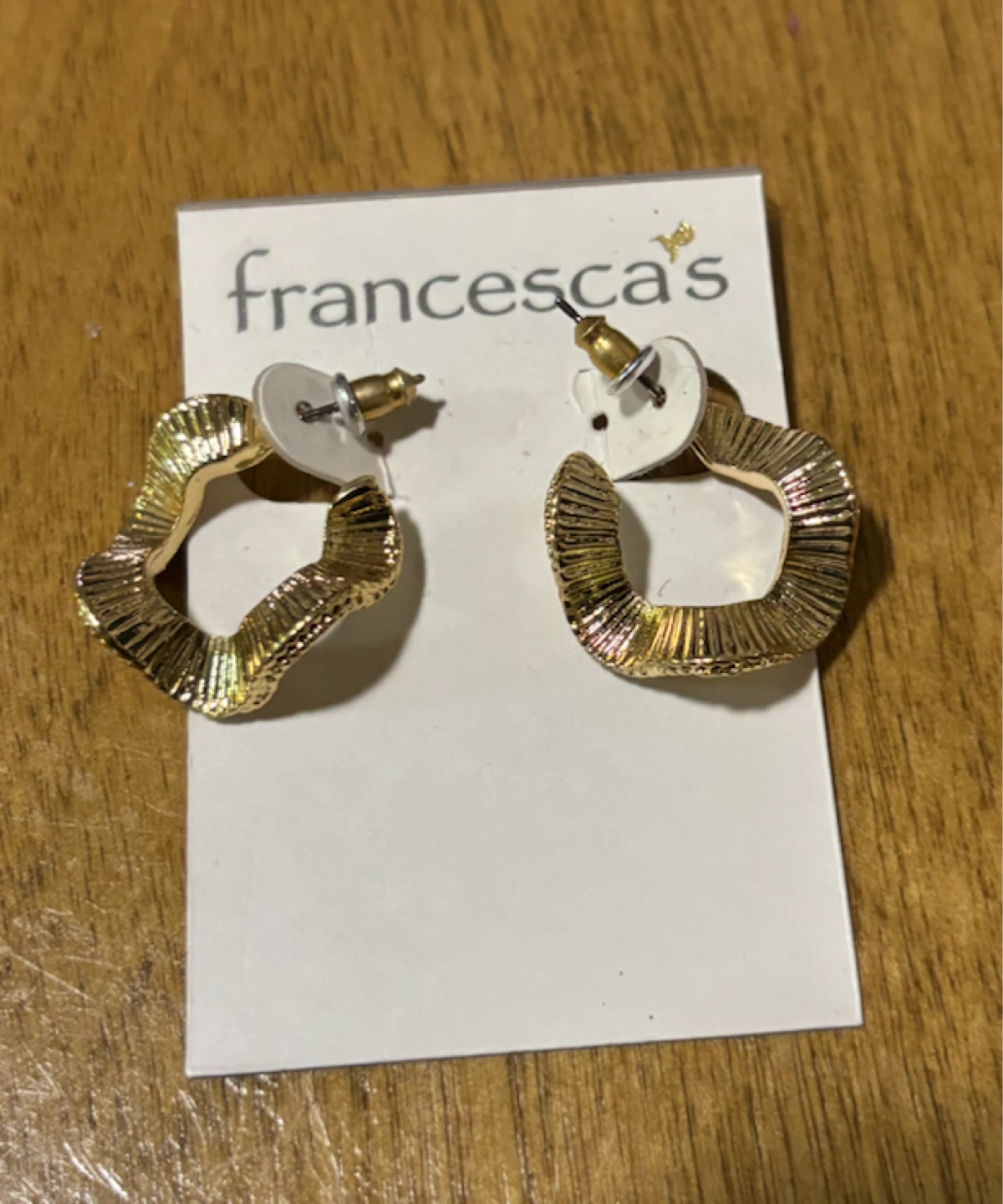 NEW-Francesca's gold-tone textured hoop earrings