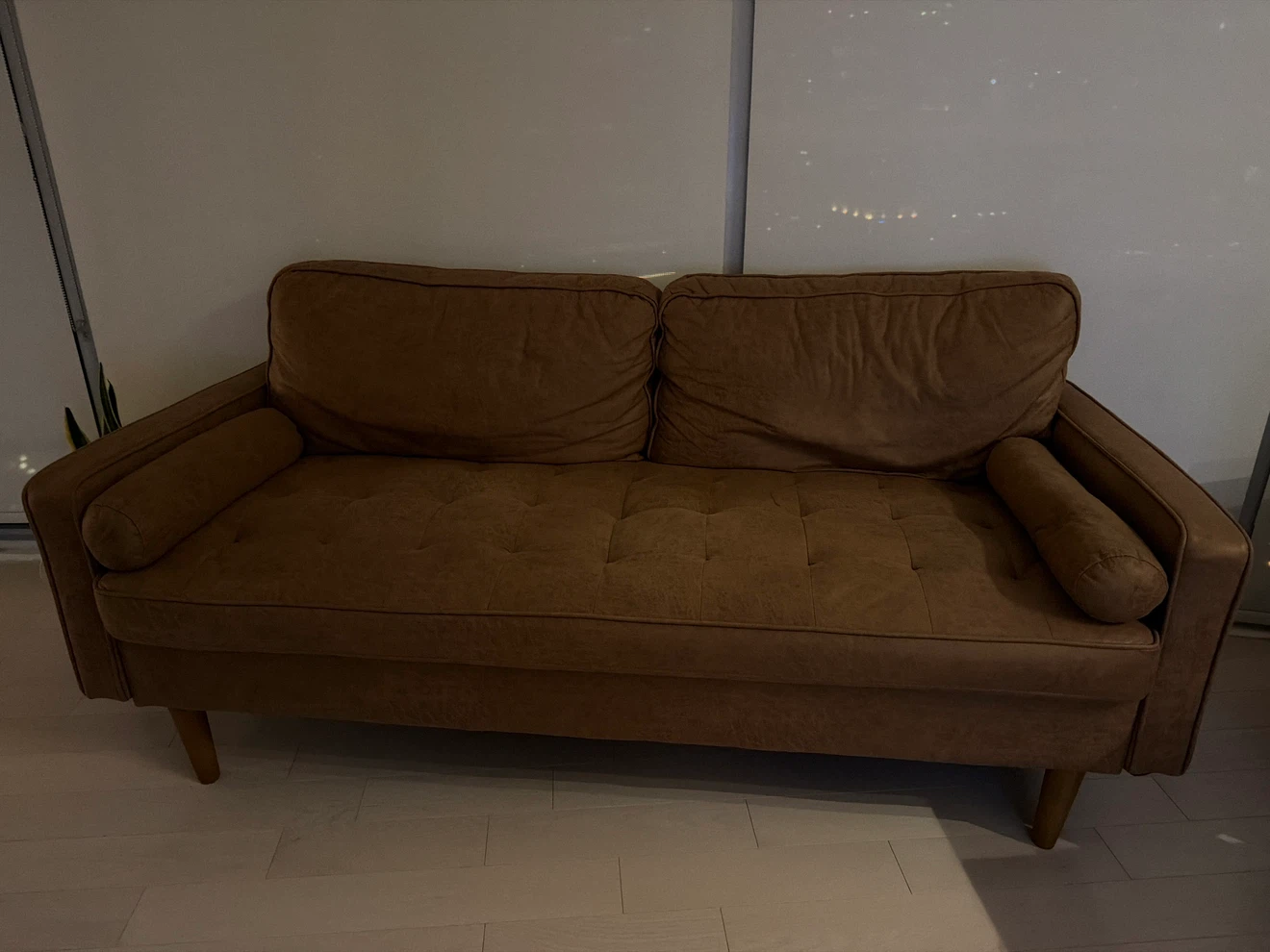 Mid-century modern brown sofa