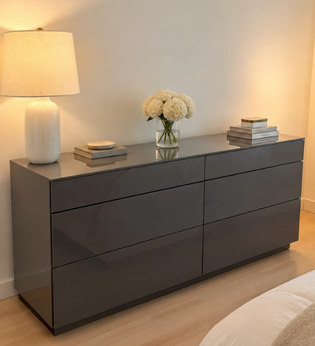 Elegant Modloft Grey Lacquered 6 Drawer Dresser